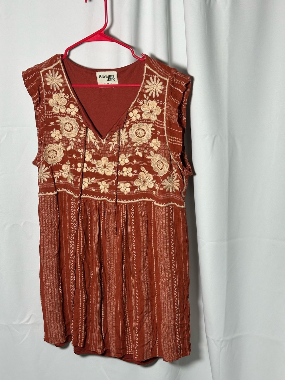 Savanna Jane Rust Embroidered Boho Tunic dress 1x